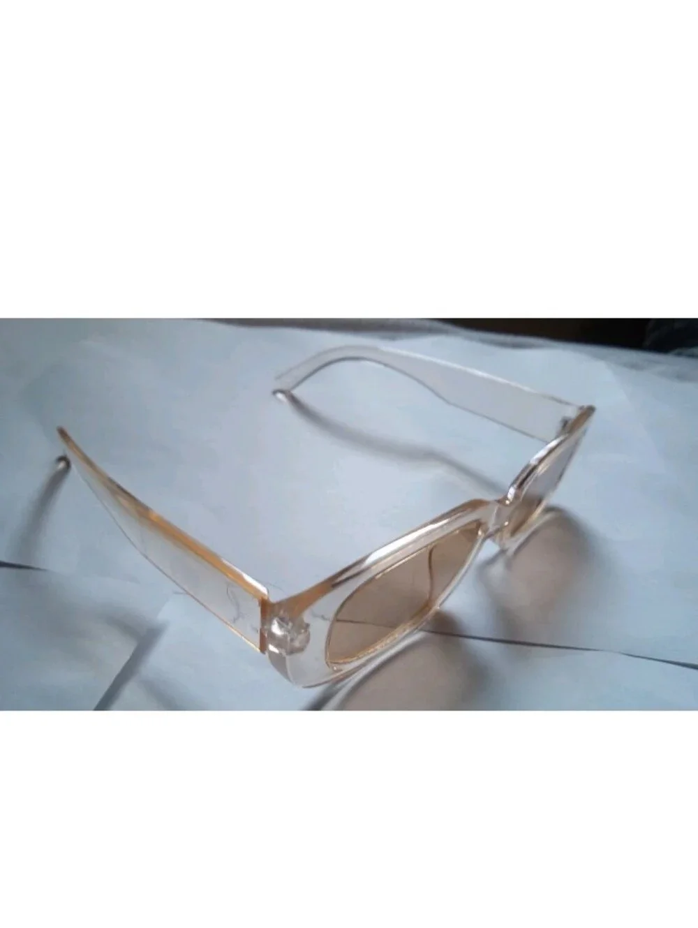 Men's Women's Rectangular Sunglasses Clear Plastic Frame Brown Lense Lightweight